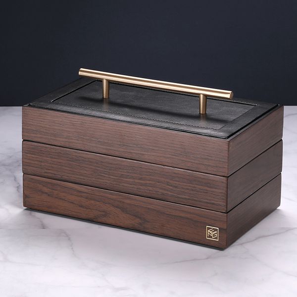 

casegrace 2020 wooden jewelry box with handle three-layer jewelry organizer storage cases women rings necklace jewellery box mx200810, Black;white