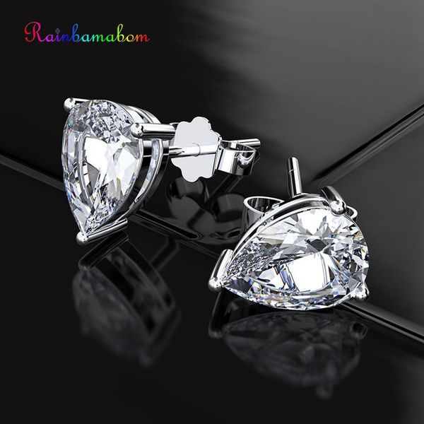

rainbamabom classic 925 sterling silver water drop citrine sapphire gemstone ear studs white gold earrings jewelry wholesale, Golden;silver