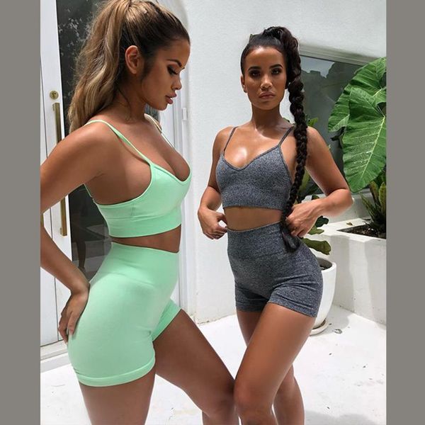 

2pcs yoga set running sports suits tracksuit women bra sleeveless breathable summer shorts tanks seamless fitness gym sets, White;red