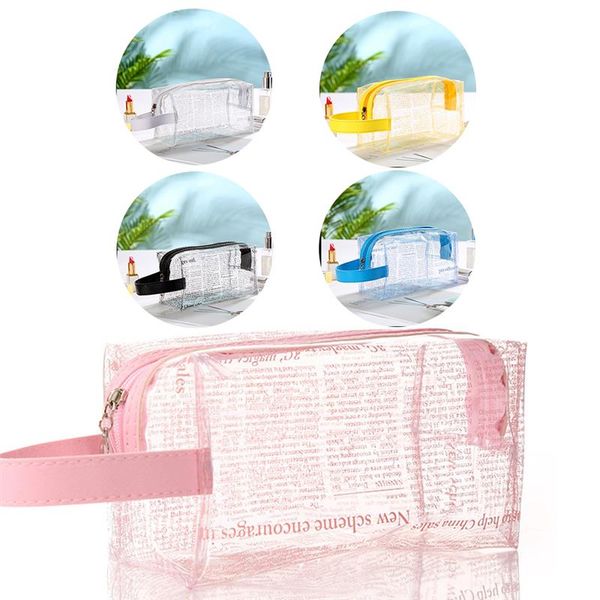 

transparent waterproof cosmetic bag creative portable multiuse makeup pouch letter decoration toiletry pouch for travel