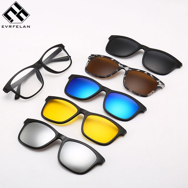 

evrfelan new 6 pieces sunglasses men's 5+1 suit magnetic clip glasses polarized driving sun glasses for men night vision gafas, White;black