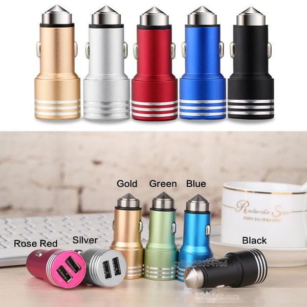 

dual 2-port usb car charger aluminum alloy safety hammer for phone 7 samsvng s7 s8 plus