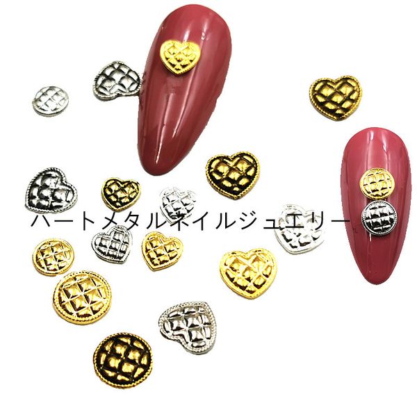 

100pcs japan korea nail art alloy retro heart round pits gold silver metal jewellry accessories collection nail diy, Silver;gold