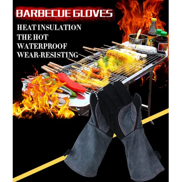 

barbecue waterproof artificial leather flexible oven mitts heat insulation