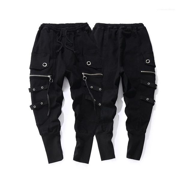 

zipper pocket casual pencil pants mens 2020 luxury designer pants hip hop style leggings pants loose, Black