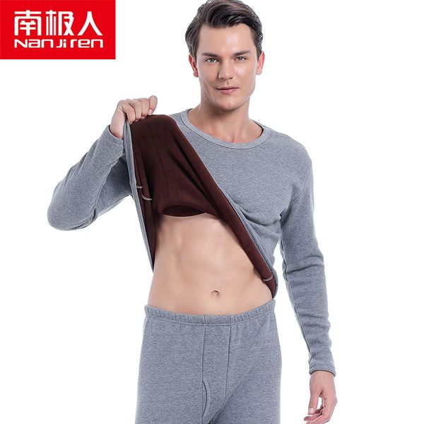 

men's thermal underwear nanjiren men brand sets gray warm casual hight stretch long johns set old menthermal pajamas, Black;white
