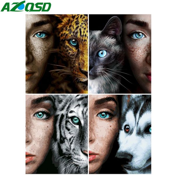 

azqsd unframe краски цифрами на холсте женщина животных уникальный подарок diy раскраска by numbers животных декор для дома