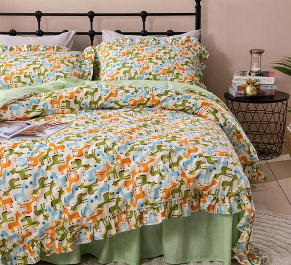 

cute cartoon bedding set teen kid,twin full  king cotton green single double home textile bedspread pillow case quilt cover