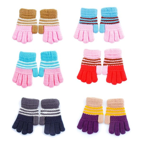 

winter boys girls knitted gloves warm mittens gloves for children toddler kids, Slivery;white