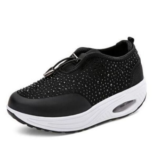 

women bling sneakers slip on vulcanized shoes woman female casual women's platform crystal ladies fashion walking, Black