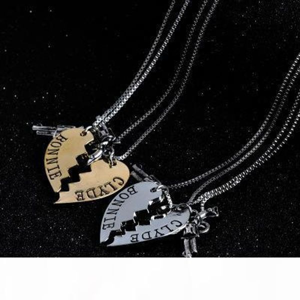 

thelma and louise necklace silver gold broken heart gun pendant chains for women friends bitch fashion jewelry drop ship 161761
