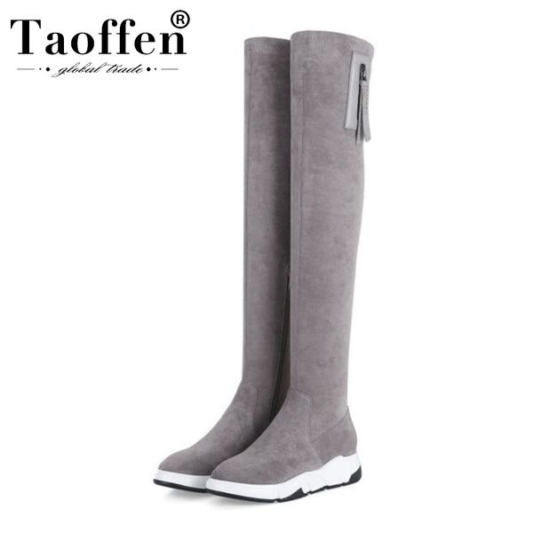 

taoffen 2020 real leather women over knee boots black zipper stretch boots round toe comfortable shoes women size 34-39