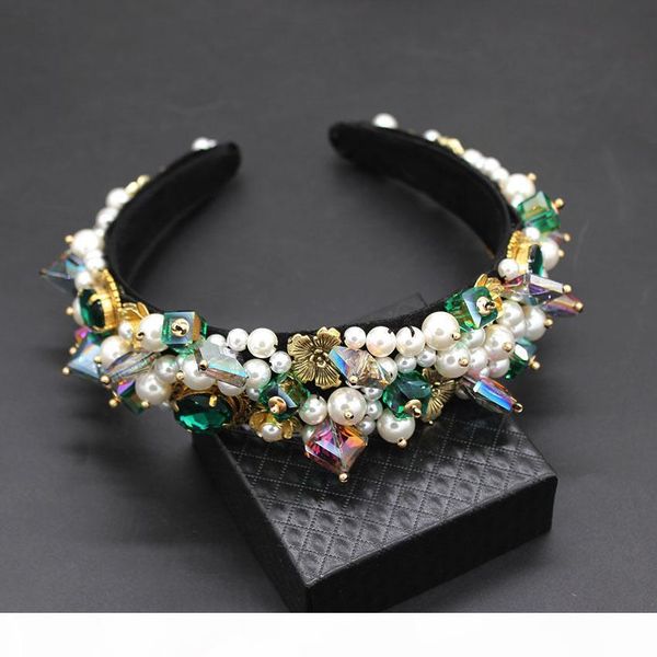 

personality street style headband baroque exaggerated crystal pearls with headband catwalk dance multicolor headband 903 y19051302, Slivery;golden