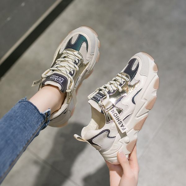 

women fashion sneakers designers chunky vulcanized shoes pink casual old dad shoes woman tennis female brand platform sneaker, Black