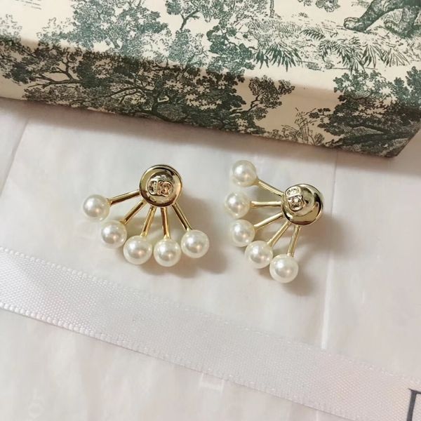 

d family / dijia cd letter fan shaped pearl for women fashion ins wind net red temperament versatile earrings, Golden