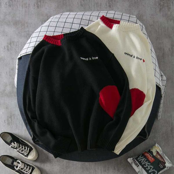 

men's sweaters ulzzang couple men winter thick korean harajuku style trend personality students ins port wind bf knit, White;black