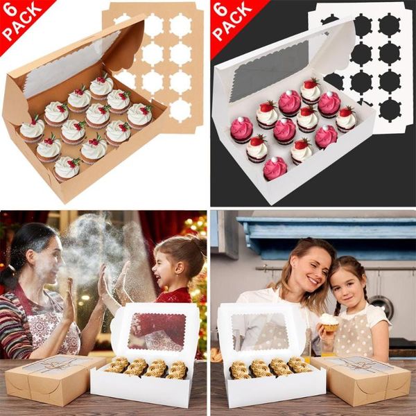 

gift wrap 6pcs cupcake boxes with window white brown paperboard dessert mousse box muffin cardboard packaging case