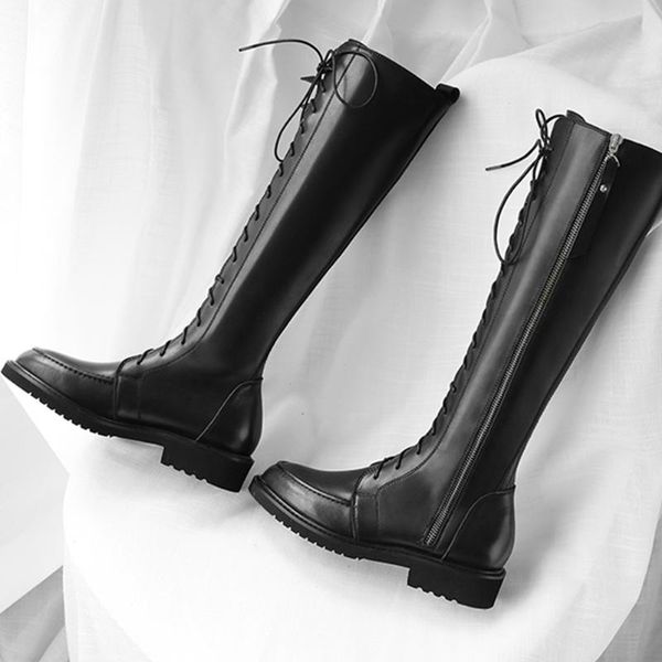 

boots sarairis laides genuine leather arrival mid calf zipper lace up low heel winter women stylish shoes woman, Black