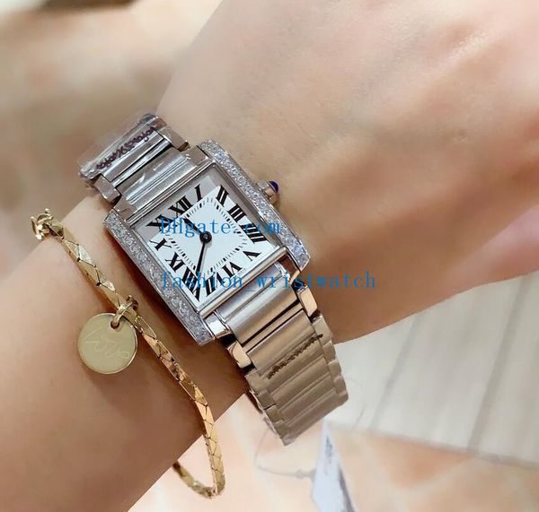 

womens watches chronograph quartz movement w4ta0008 25x20mm white dial diamond bezel steel bracelet 316l luxury sapphire wristwatches, Slivery;brown