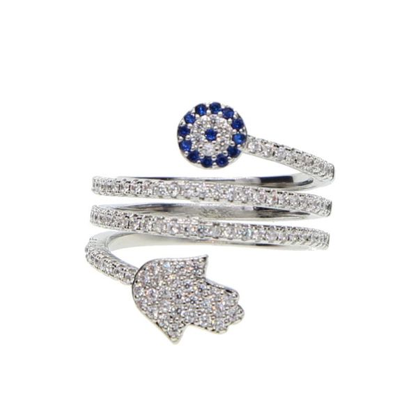 

2020 new anillos screw twist rings with micro paved hamsa fatima hand for palm eye charm crystals women jewelry, Golden;silver