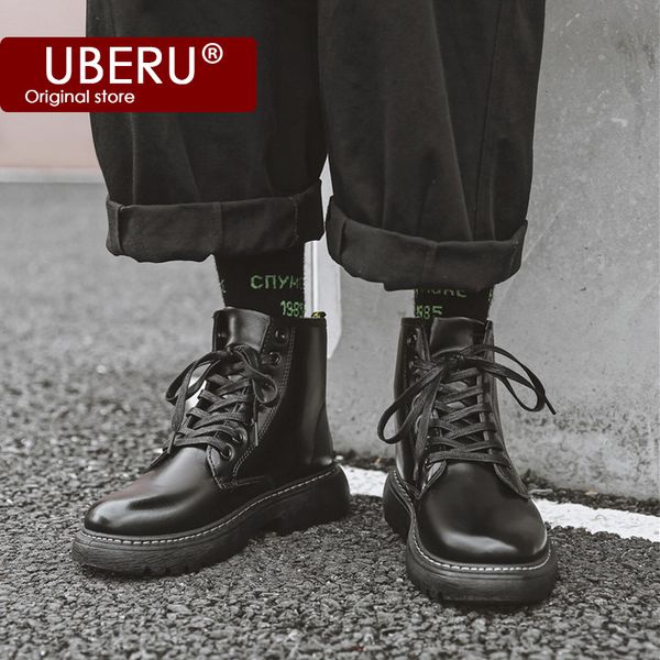 

uberu2020new black boots men's short boots winter fashion british warm high-men's leather motorcycle snow