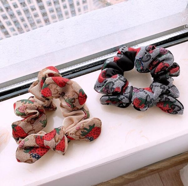 

new fashion elastic yoga hair bands vintage letter strawberry printed hair rubber bands outdoor sport casual bow headbands for women, Pink