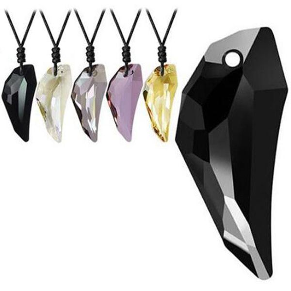 Fashion Spike Wolf Tooth Crystal Pendant Collana in corda di cuoio per uomo Cool collana vintage per gioielli da donna unisex