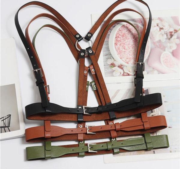 

hatcyggo fashion women belt slim leather belt female straps harness body bondage female belts adjustable metal buckle06, Black;brown