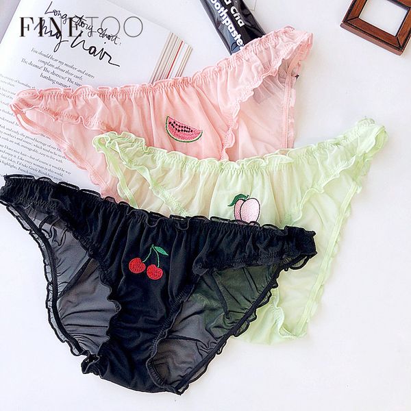 

women's panties finetoo fruit women lovely briefs s-xl girls underpants fashion embroidery underwear panty female lingerie vip, Black;pink