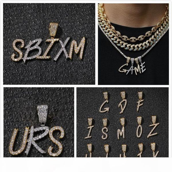 

new fashion designer luxury 18k gold bling diamond cursive a-z initial letters custom name pendant necklace diy letter jewelry for couples, Silver