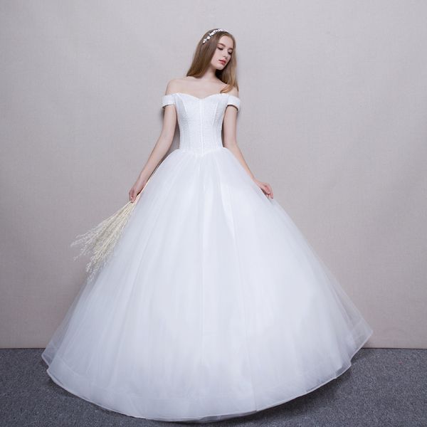 

Off Shoulder Ball Gown Wedding Dresses 2019 White Ivory Wedding Gowns New Beaded Bridal Gown Lace Up