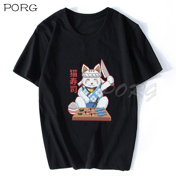 

neko sushi bar kawaii raw cat food japanese chef t-shirts 100% cotton harajuku oversized t shirt anime shirt graphic t shirts