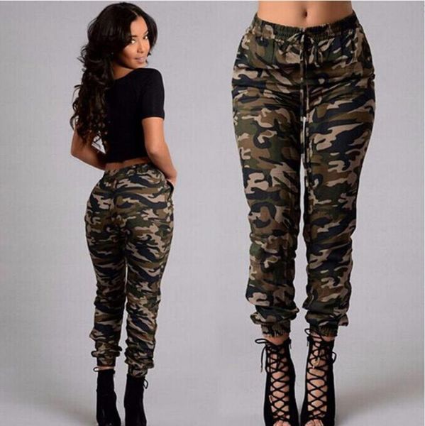 

women's camouflage printed long trousers sport pencil pants, Black