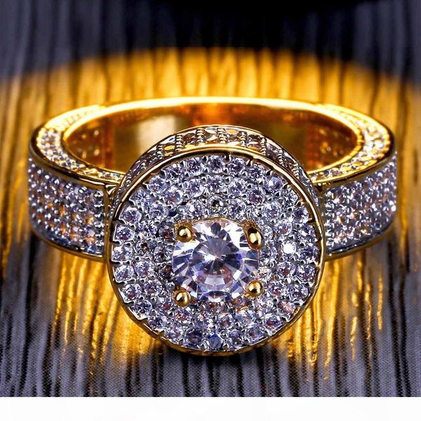 

mens ring vintage hip hop jewelry ruby zircon iced out copper ring luxury real 18k gold plated for lover fashion jewelry wholesale, Silver