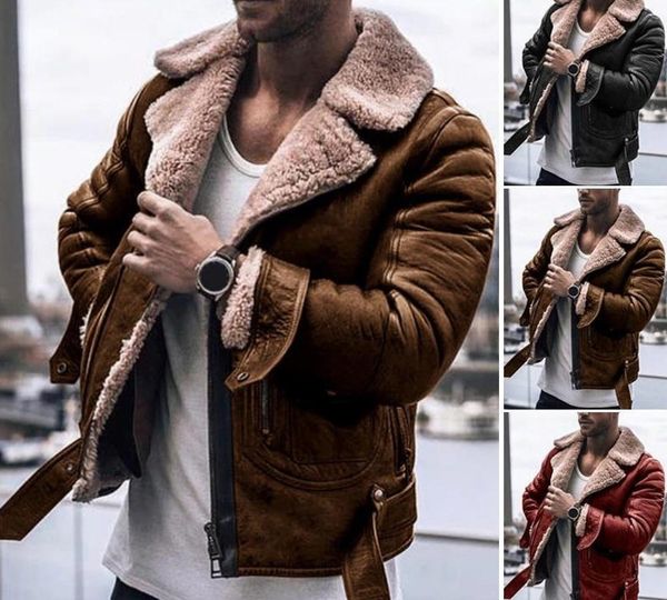 

new fashion jacket men faux fur lapel collar long sleeve vintage leather jacket warm outwear motorcycle leather coat men, Black;brown