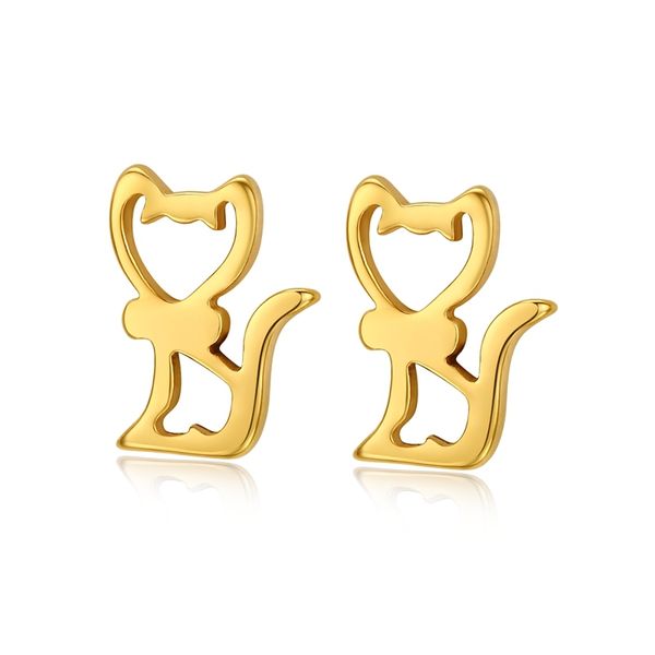 

18k gold cat stud earrings for women stainless steel punk rock jewelry wholesale, Golden;silver