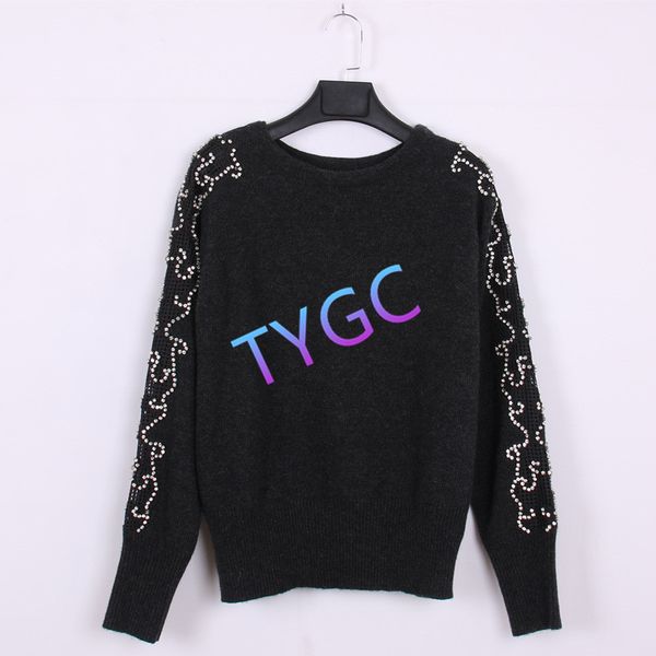 

knit woolly shirt sweater fleece woollen sweater crew-neck bottoming shirt ladies hollow out long sleeve beads pullover, White;black