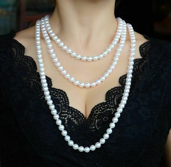 

elegant 9-10mm south sea round white pearl necklace 48inch, Silver
