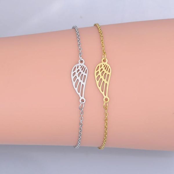 

link, chain 100% stainless steel dainty angel wing charm bracelet for women wholesale drop high polished bracelets never rust, Black