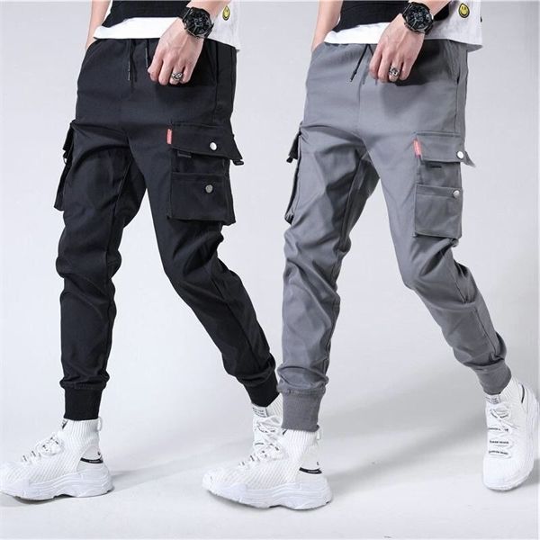 

men's side pockets harem pants 2020 autumn hip hop casual ribbons design male joggers trousers fashion streetwear pant black