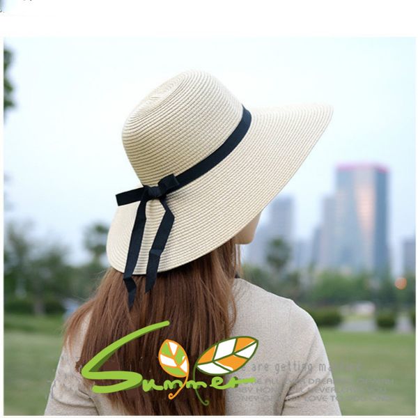

women's floppy hat summer straw hat women big wide brim beach new big brim bow visor outdoor travel straw uv protection, Blue;gray