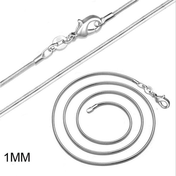 

925 sterling silver plated snake chain necklaces for woman lobster clasps smooth chain statement diy jewelry size 1mm