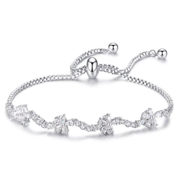 

link, chain bowknot charm adjustable bracelets for women cubic zirconia color bracelet femme wedding jewelry valentines day gift, Black