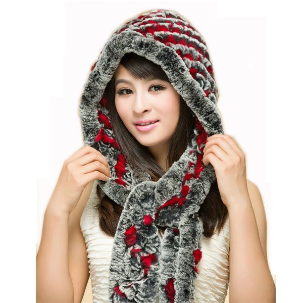 

winter women's rex hair knitted cap knitted ear hat scarf fur hat, Blue;gray