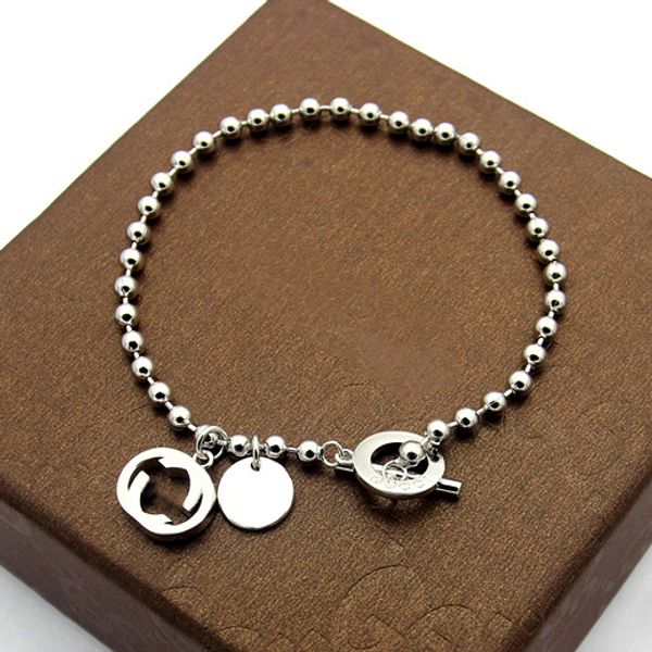 

stainless steel silver beads chain bracelet with letter g design luxury style rose gold ot buckle bracelets for women and men fine jewelry, Golden;silver