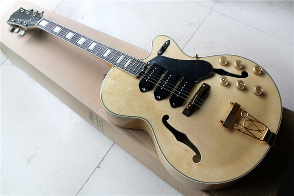

factory custom hollow natural wood color electric guitar with rosewood fretboard,3 p90 pickups,gold hardware,can be customized