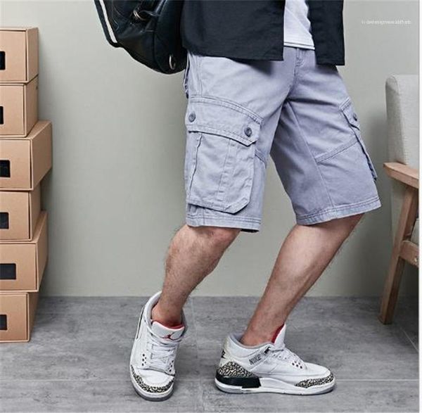 

zipper casual male trousers loose mens designer short pants fashion solid color multi color cargo pants, Black