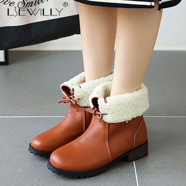 

lsewilly woman snow boots plush fur warm shoes slip on boots fashion ladies winter shoes fur flat heels students, Black