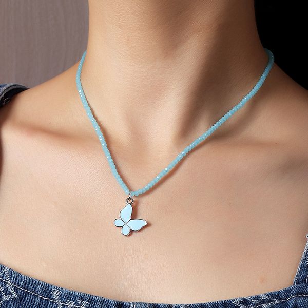 

luokey beads chain necklace for women 2020 new trendy clavicle chain choker butterfly collares girls birthday party jewelry gift, Silver