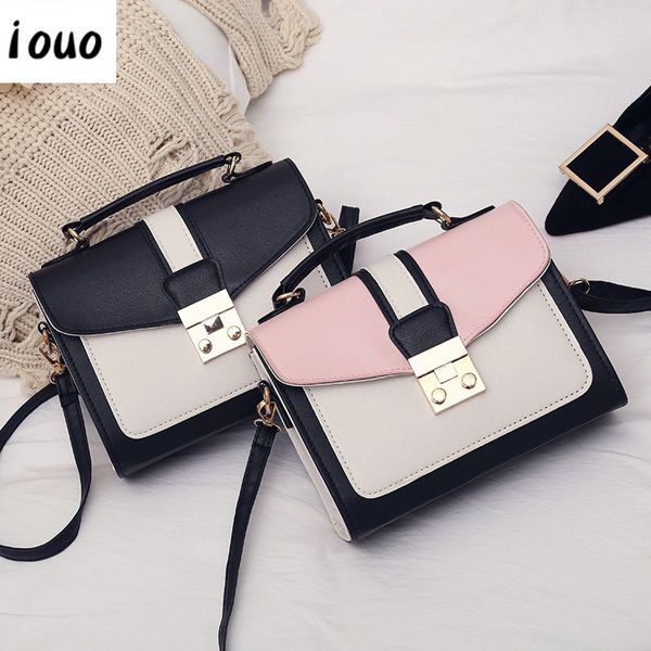 

iouo authentic shoulder bag woman hand one bags 2020 trend new portable small square bag contrast color retro diagonal leather